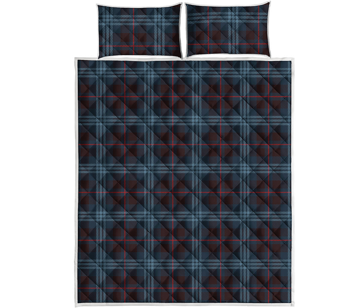 Dark Blue Tartan Pattern Print Quilt Bed Set
