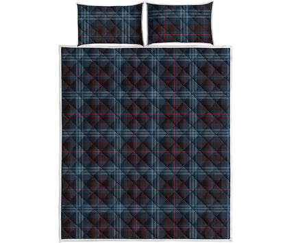 Dark Blue Tartan Pattern Print Quilt Bed Set