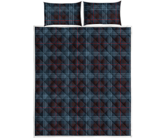 Dark Blue Tartan Pattern Print Quilt Bed Set