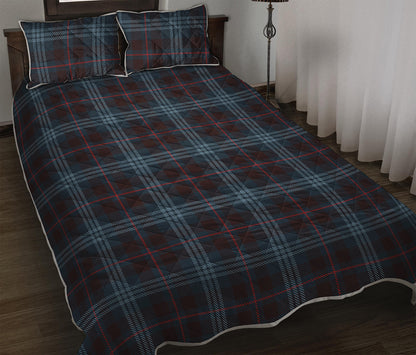 Dark Blue Tartan Pattern Print Quilt Bed Set