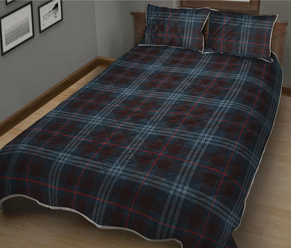 Dark Blue Tartan Pattern Print Quilt Bed Set