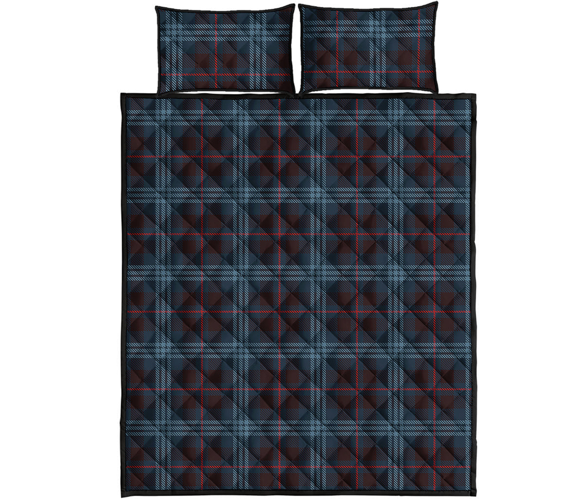 Dark Blue Tartan Pattern Print Quilt Bed Set