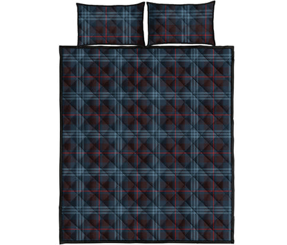 Dark Blue Tartan Pattern Print Quilt Bed Set