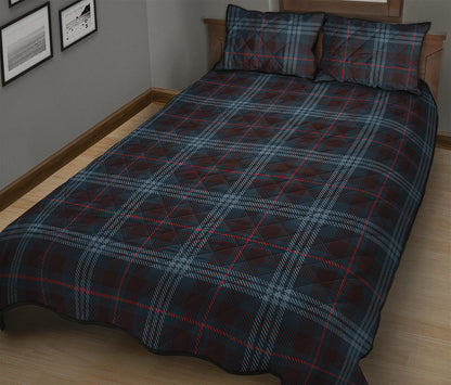 Dark Blue Tartan Pattern Print Quilt Bed Set