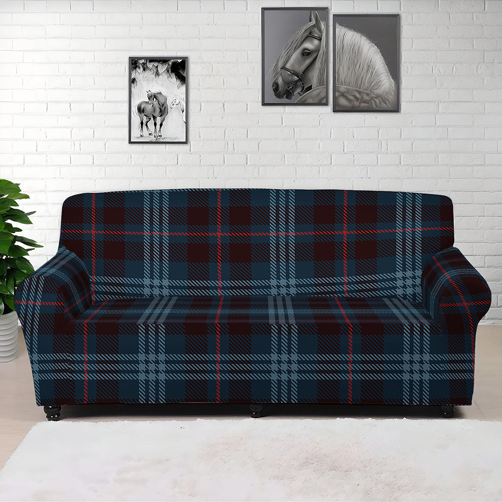 Dark Blue Tartan Pattern Print Sofa Cover