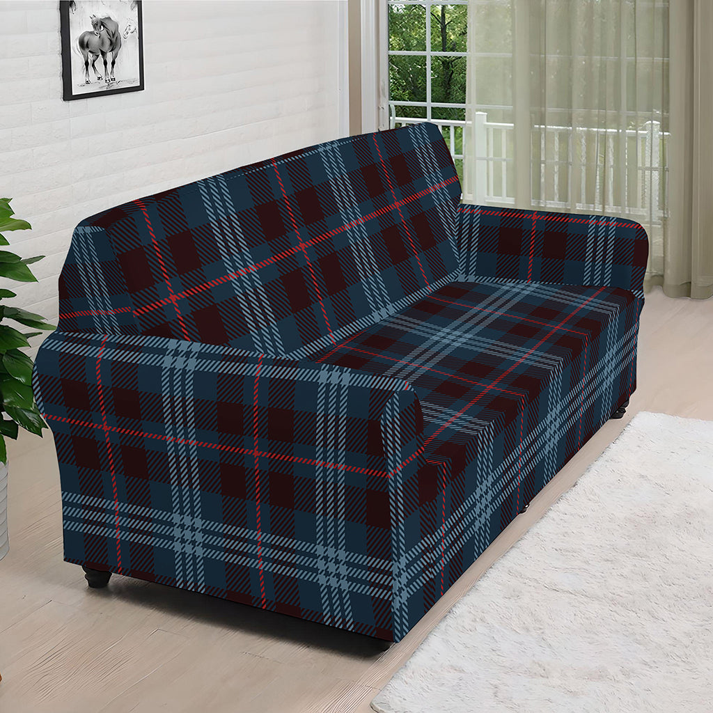 Dark Blue Tartan Pattern Print Sofa Cover