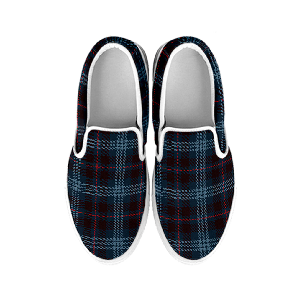 Dark Blue Tartan Pattern Print White Slip On Shoes