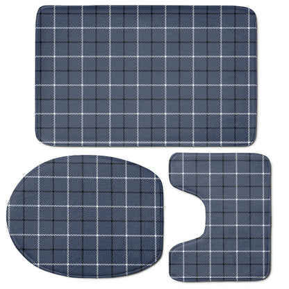 Dark Blue Tattersall Pattern Print 3 Piece Bath Mat Set