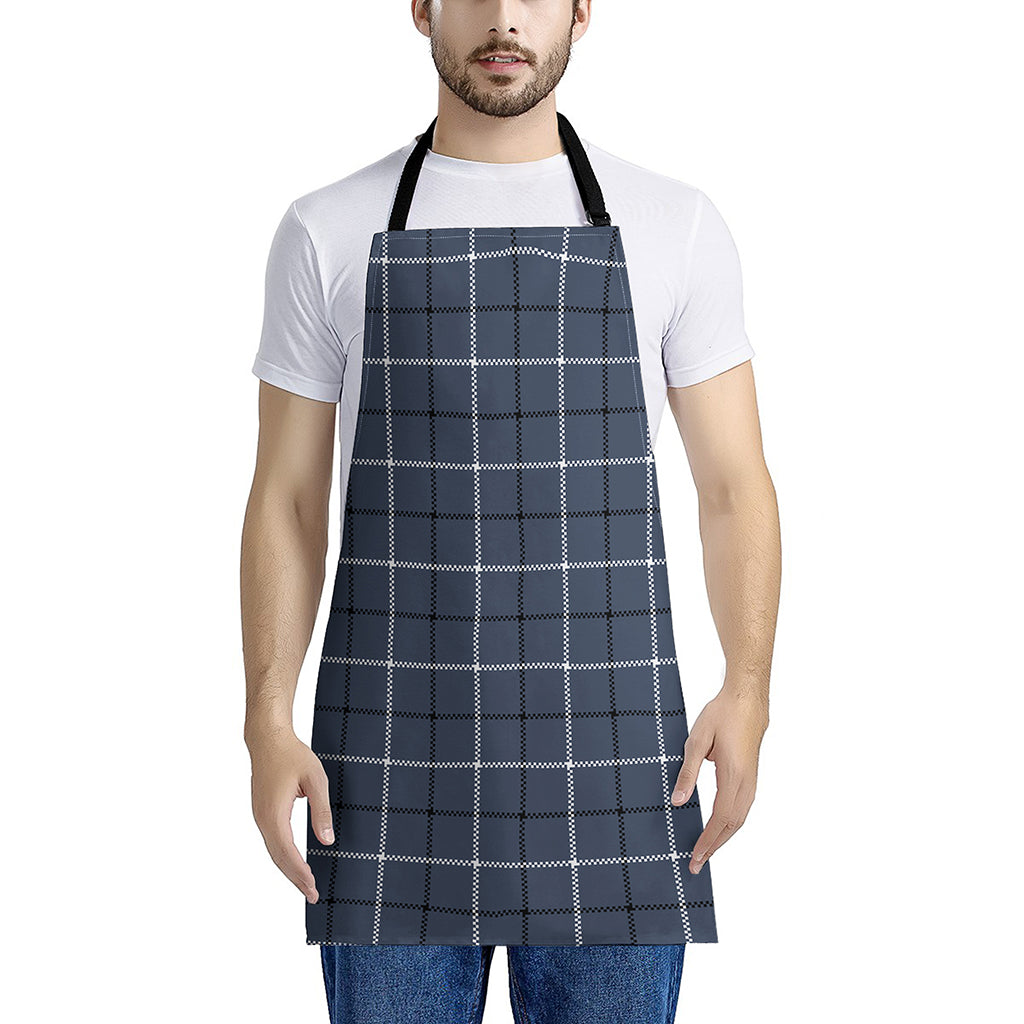 Dark Blue Tattersall Pattern Print Apron