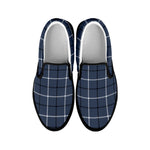Dark Blue Tattersall Pattern Print Black Slip On Shoes