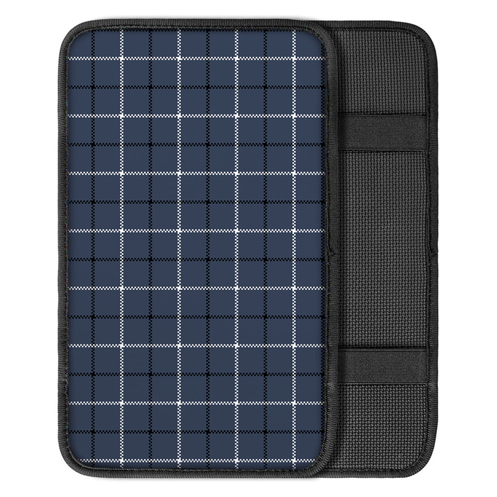 Dark Blue Tattersall Pattern Print Car Center Console Cover