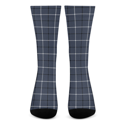 Dark Blue Tattersall Pattern Print Crew Socks