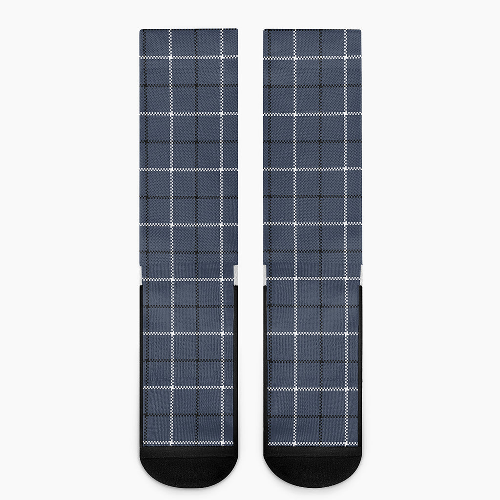 Dark Blue Tattersall Pattern Print Crew Socks