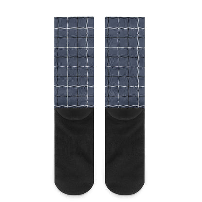 Dark Blue Tattersall Pattern Print Crew Socks