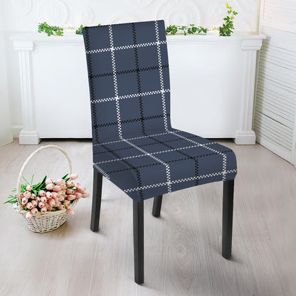 Dark Blue Tattersall Pattern Print Dining Chair Slipcover