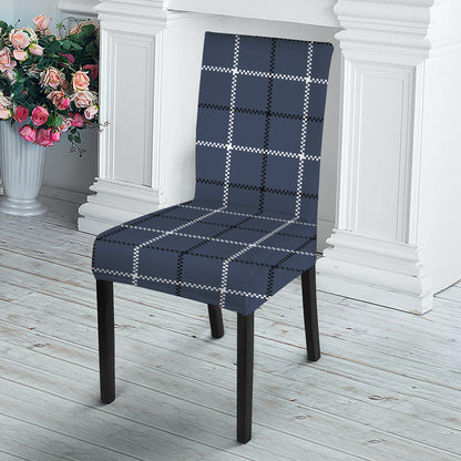 Dark Blue Tattersall Pattern Print Dining Chair Slipcover