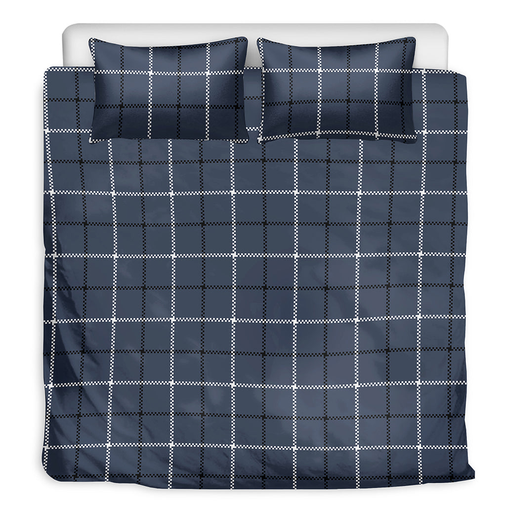 Dark Blue Tattersall Pattern Print Duvet Cover Bedding Set