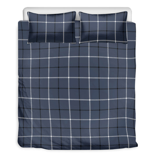 Dark Blue Tattersall Pattern Print Duvet Cover Bedding Set