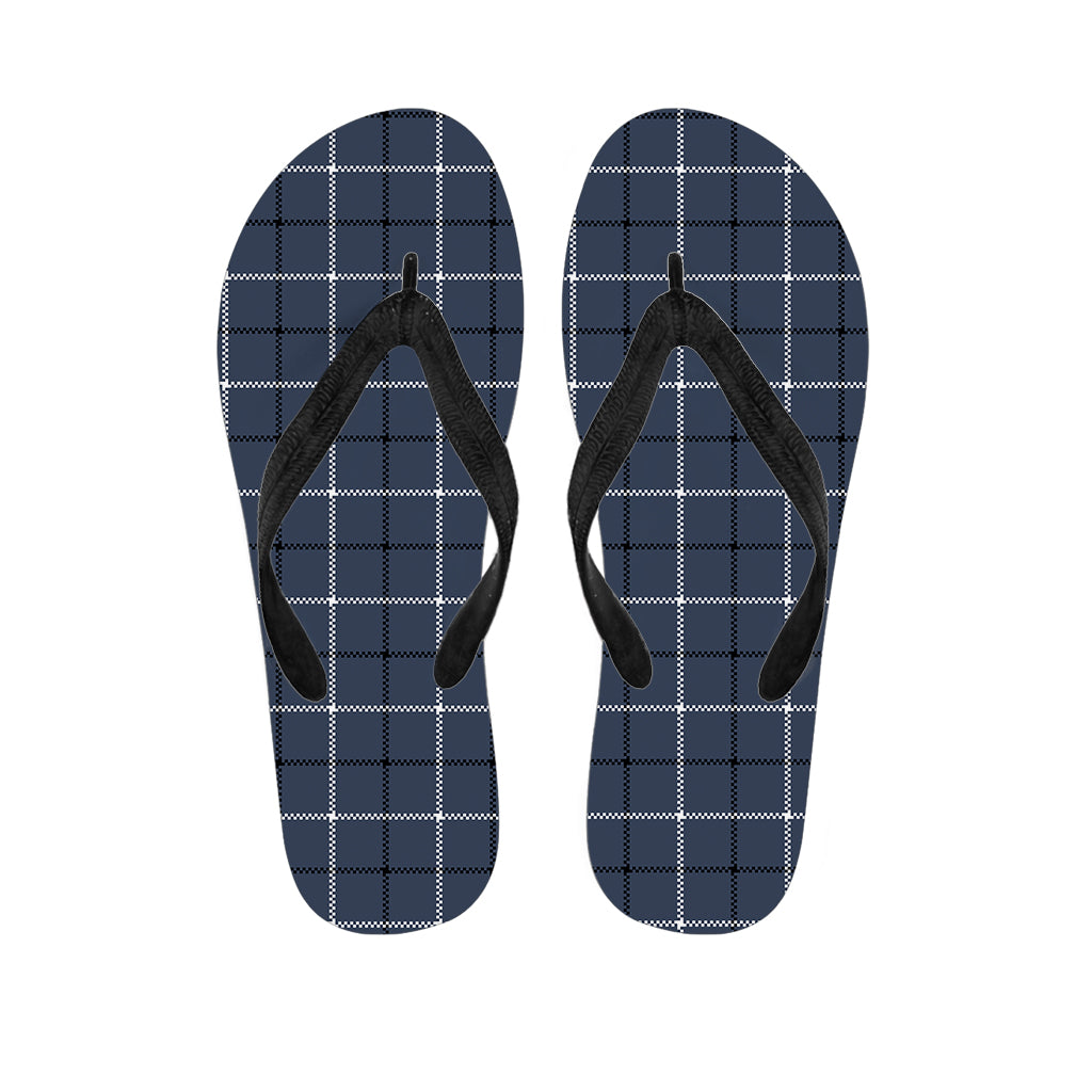 Dark Blue Tattersall Pattern Print Flip Flops