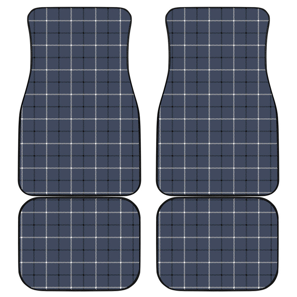 Dark Blue Tattersall Pattern Print Front and Back Car Floor Mats