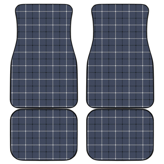 Dark Blue Tattersall Pattern Print Front and Back Car Floor Mats