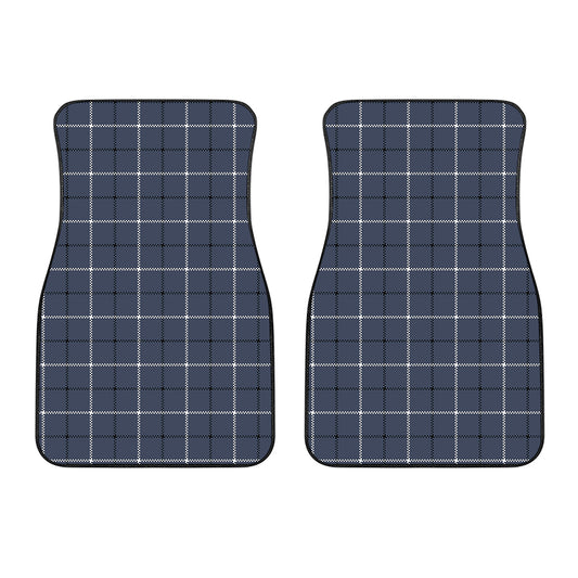Dark Blue Tattersall Pattern Print Front Car Floor Mats