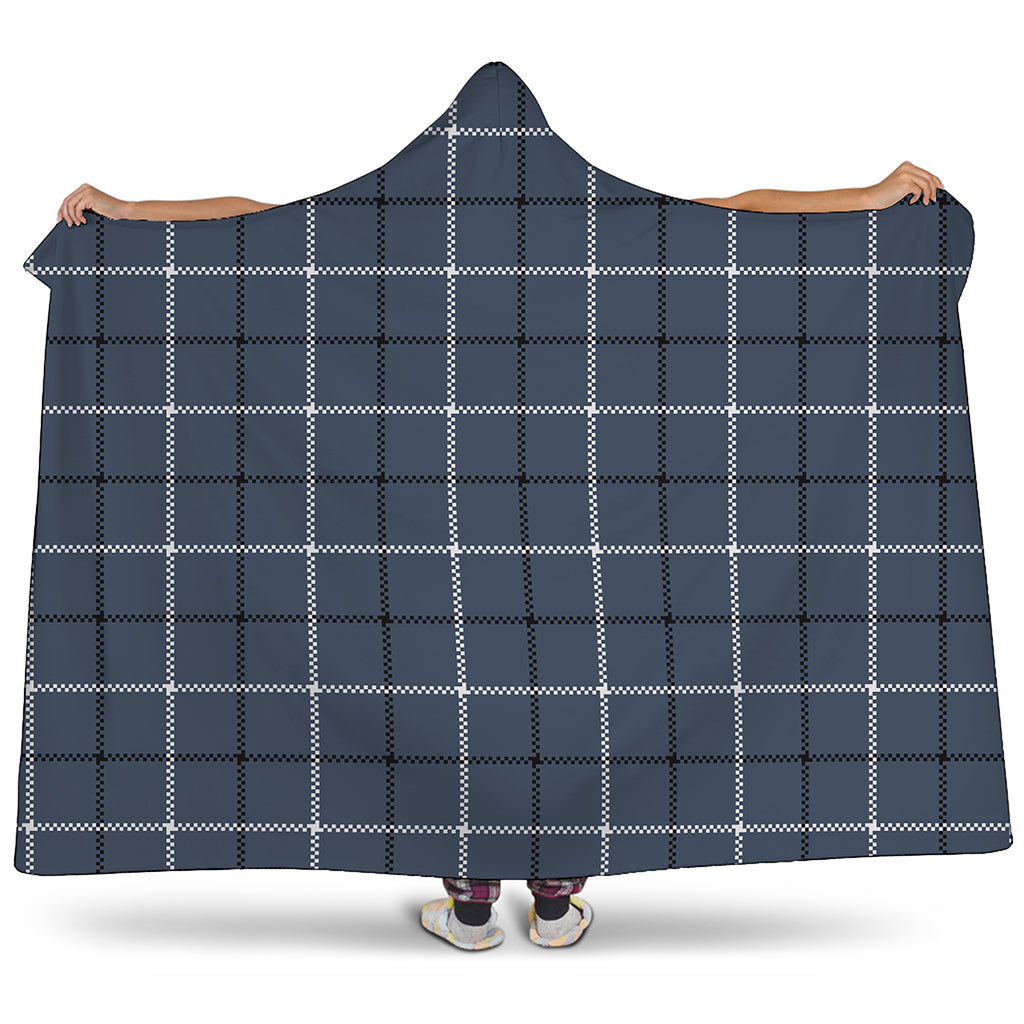 Dark Blue Tattersall Pattern Print Hooded Blanket