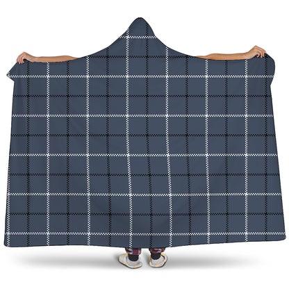 Dark Blue Tattersall Pattern Print Hooded Blanket