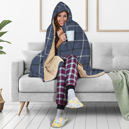 Dark Blue Tattersall Pattern Print Hooded Blanket