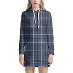 Dark Blue Tattersall Pattern Print Hoodie Dress