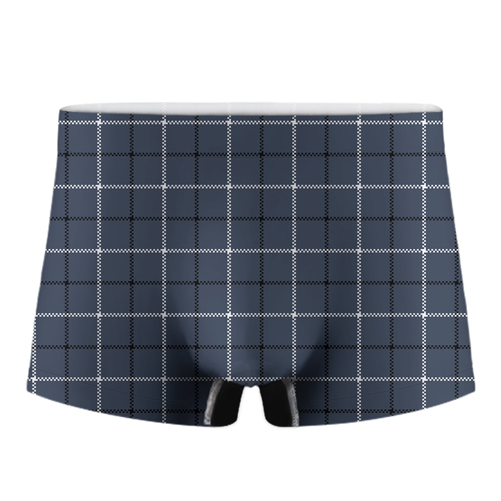 Dark Blue Tattersall Pattern Print Men's Boxer Briefs