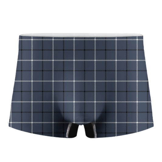 Dark Blue Tattersall Pattern Print Men's Boxer Briefs