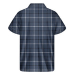 Dark Blue Tattersall Pattern Print Men's Short Sleeve Shirt