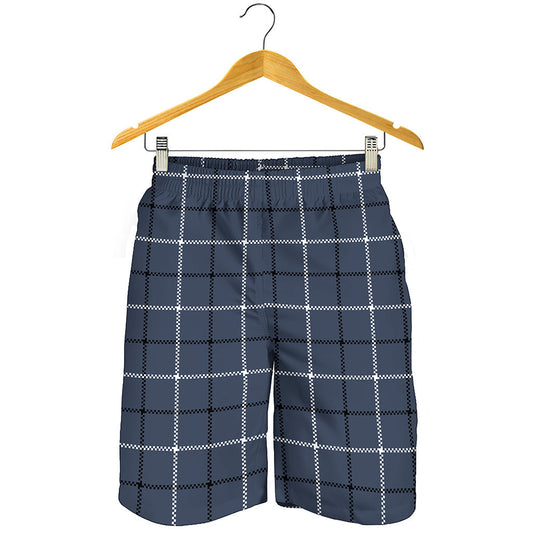 Dark Blue Tattersall Pattern Print Men's Shorts