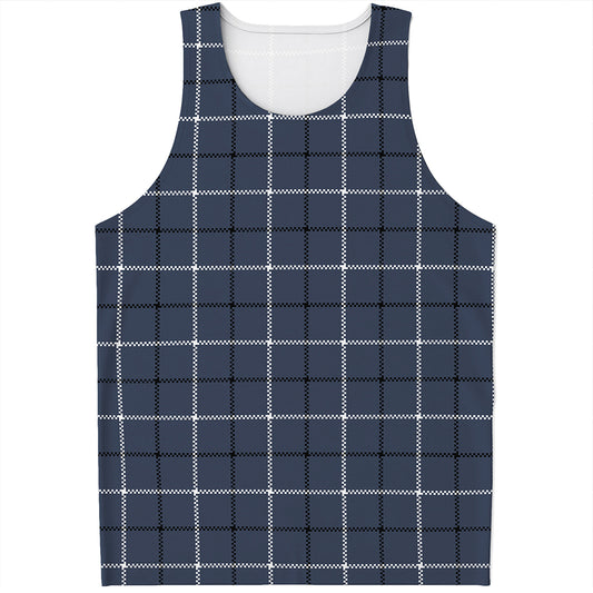 Dark Blue Tattersall Pattern Print Men's Tank Top