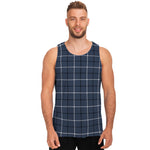 Dark Blue Tattersall Pattern Print Men's Tank Top