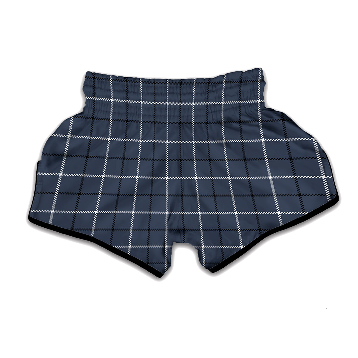 Dark Blue Tattersall Pattern Print Muay Thai Boxing Shorts