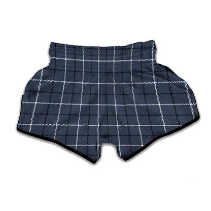 Dark Blue Tattersall Pattern Print Muay Thai Boxing Shorts