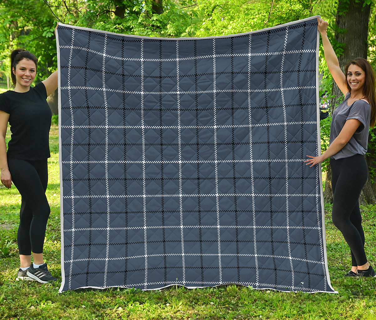Dark Blue Tattersall Pattern Print Quilt