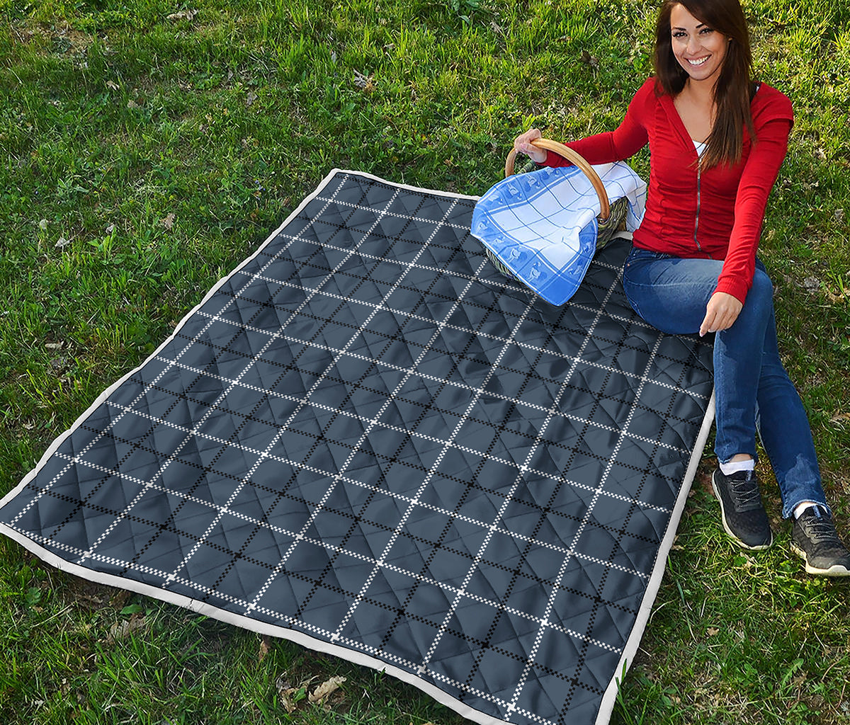Dark Blue Tattersall Pattern Print Quilt
