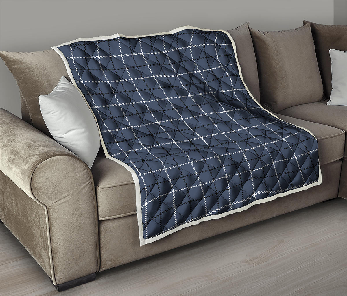 Dark Blue Tattersall Pattern Print Quilt