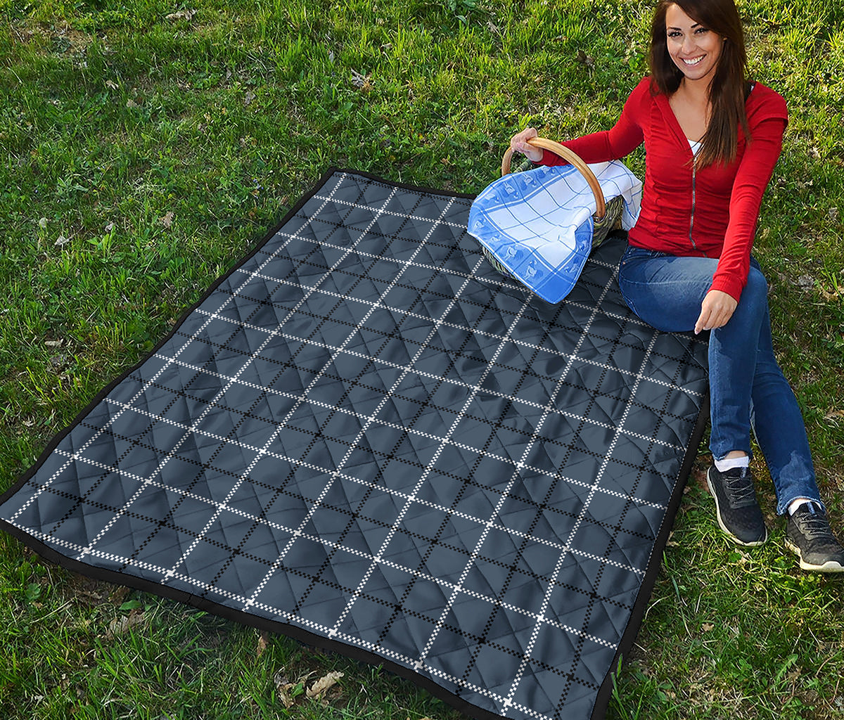 Dark Blue Tattersall Pattern Print Quilt