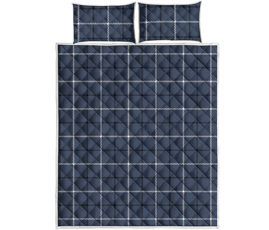 Dark Blue Tattersall Pattern Print Quilt Bed Set
