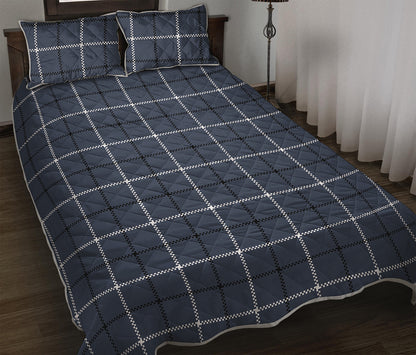 Dark Blue Tattersall Pattern Print Quilt Bed Set
