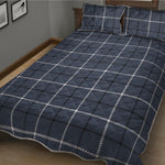 Dark Blue Tattersall Pattern Print Quilt Bed Set