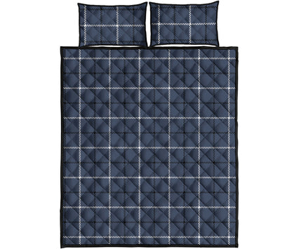 Dark Blue Tattersall Pattern Print Quilt Bed Set