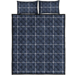 Dark Blue Tattersall Pattern Print Quilt Bed Set