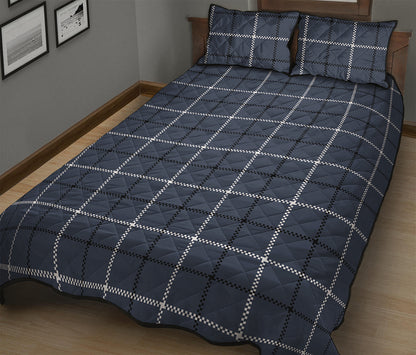 Dark Blue Tattersall Pattern Print Quilt Bed Set