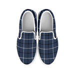 Dark Blue Tattersall Pattern Print White Slip On Shoes