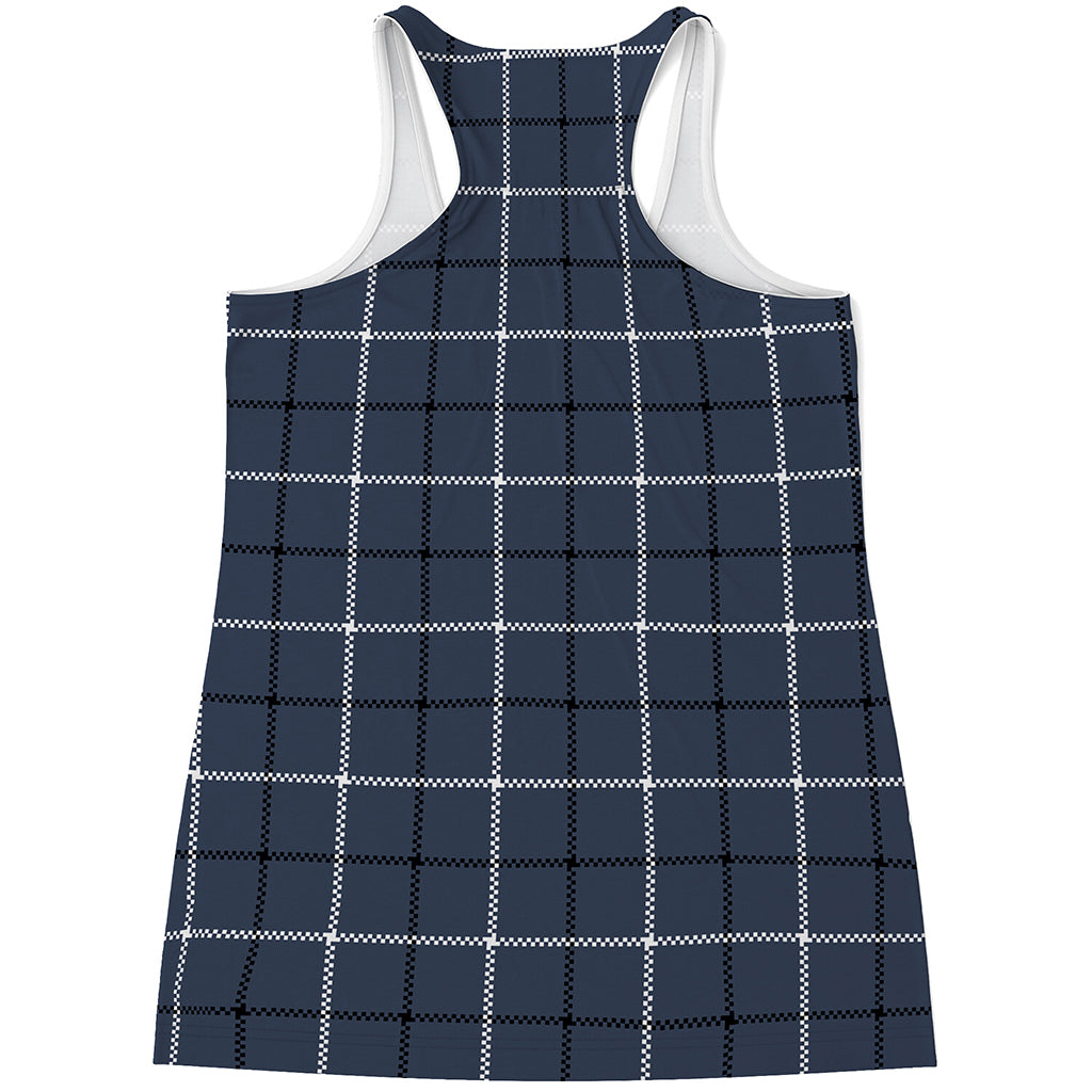 Dark Blue Tattersall Pattern Print Women's Racerback Tank Top